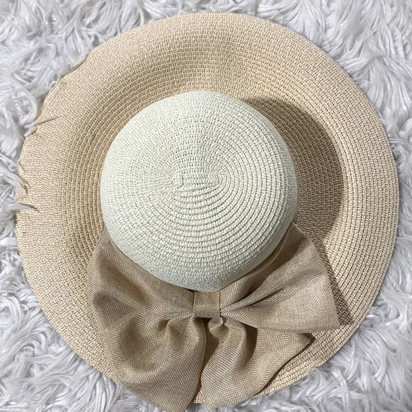 HAT wide brimmed 2 colors bow detail adjustable with drawstring size 56cm - Picture 2 of 11